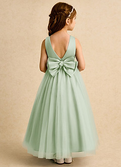 Azazie Lior Flower Girl Dresses Dusty Sage Ball-Gown Pleated Tulle Dress image5