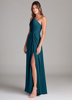 Azazie Brooke Brautjungfernkleider A-Linie One-Shoulder Stretch-Satin Kleid Tintenblau image5