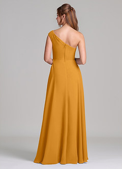 Azazie Melanie Bridesmaid Dresses Butterscotch A-Line Off the Shoulder Chiffon Dress image6