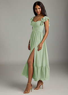 Azazie Anaya Bridesmaid Dresses Dusty Sage A-Line Pleated Chiffon Dress image4
