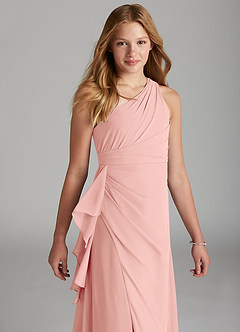 Azazie Maive Junior Vestido de Agave de Gasa de Corte en A con Plisado image4