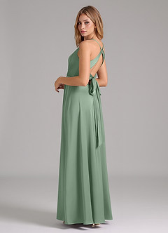 Azazie Evalleen Bridesmaid Dresses Matcha A-Line Pleated Stretch Satin Dress image7