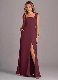 Azazie Debra Bridesmaid Dresses Cabernet A-Line with Pockets Chiffon Convertible Dress image1