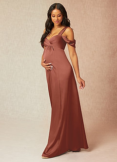 Azazie Rhea Maternity Bridesmaid Dresses A-Line Off-The-Shouler Pleated Stretch Satin Floor-Length Dress image3