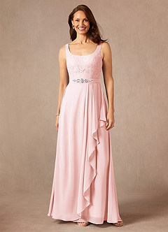 Azazie Ainsling Mother of the Bride Dresses Blushing Pink A-Line Square Neckline Lace Chiffon Dress image3