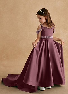 Azazie Jodi vestidos de niña de las flores Vestido de Sangrado de Satin Mate de Corte En A image1