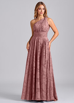 Azazie Charlize Venta Final Vestido de Rosa Polvorienta de Devorado Floral de Corte en A con Hombro unilateral image5