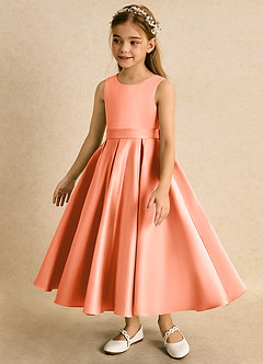 Azazie Junebuj vestidos de niña de las flores Vestido de Atardecer de Satin Mate de Princesa con Plisado image3