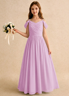 Azazie Chelo Girls Formal 플라워 걸 드레스 A라인 플리츠 쉬폰 플로어 길이 드레스 image3