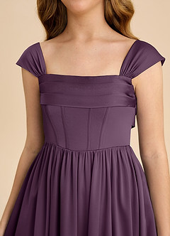 Azazie Hattie Junior Plum A-Line Pleated Stretch Satin Dress image9