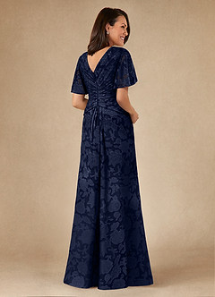Azazie Emmeline Mother of the Bride Dresses Dark Navy A-Line Pleated Floral Burnout Dress image2