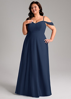 Azazie Marley Bridesmaid Dresses Dark Navy A-Line Off the Shoulder Chiffon Convertible Dress image14