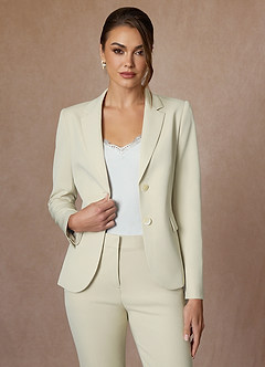front Victoria Ivory Refined Weave Full Length Pants Suit