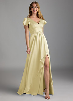 Azazie Omari Bridesmaid Dresses Lemon Sorbet A-Line Stretch Satin Dress image1