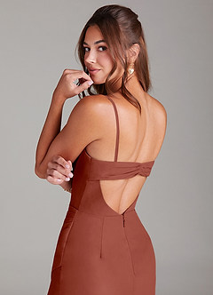 Azazie Leonis Jurken voor bruidsmeisjes Converteerbaar Jurk van Chiffon met Kolom Strapless Kastanjebruin image4
