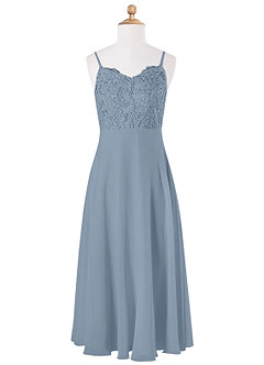 Azazie Sonya Junior Dusty Blue A-Line Lace Chiffon Dress image5