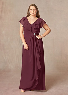 Azazie Snapdragon Kleider für die Brautmutter A-Linie V-Hals Gerüscht Chiffon Kleid Cabernetrot image9