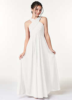 Azazie Kaleigh Junior Ivory A-Line Pleated Chiffon Dress image4