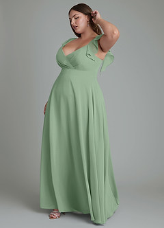 Azazie Leilani Brautjungfernkleider A-Linie Plissee Chiffon Kleid Matcha image10