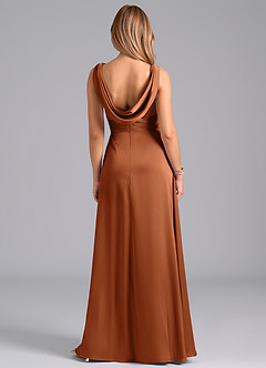 Azazie Karina Bridesmaid Dresses Copper A-Line Pleated Stretch Satin Dress image6
