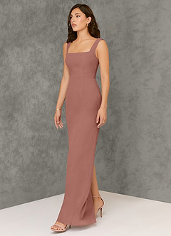 Azazie Flori Bridesmaid Dresses Cedar Rose Sheath Square Neckline Chiffon Dress image4