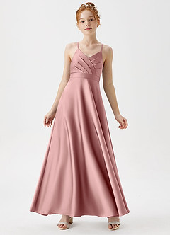 Azazie Avelina Junior Dusty Rose A-Line Pleated Stretch Satin Dress image1