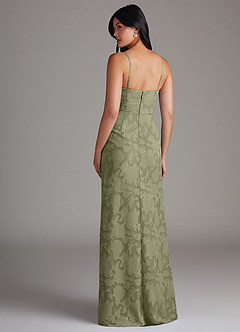 Azazie Maci Bridesmaid Dresses Pistachio Sheath Pleated Floral Burnout Dress image2