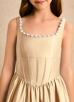 Azazie Enid Girls Formal Flower Girl Dresses Champagne A-Line Beaded Stretch Satin Dress image6