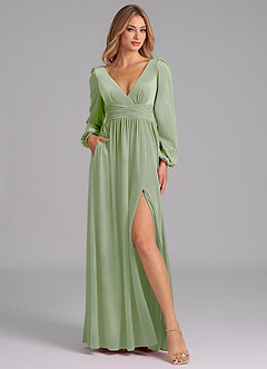 Azazie Norah Bridesmaid Dresses Dusty Sage A-Line Long Sleeve Velvet Dress image5