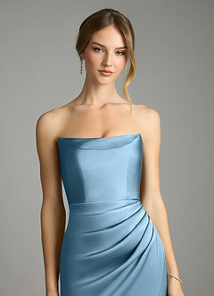 Azazie Leonis Bridesmaid Dresses Steel Blue Mermaid Pleated Stretch Satin Convertible Dress image4