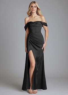 Azazie Amyra Bridesmaid Dresses Black Mermaid Off the Shoulder Stretch Satin Convertible Dress image9