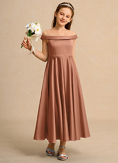 Azazie Teeny Junior Formal Flower Girl Klänningar Klä A-Line i Matt satäng Plisserad image5