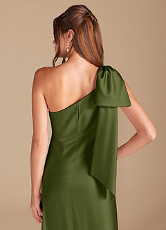 Azazie Capri Brautjungfernkleider Etui One-Shoulder Metallischer Satin Kleid Olivgrün image2