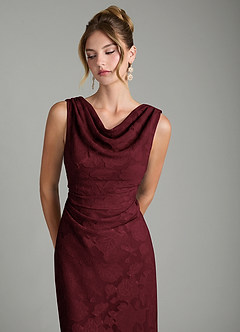 Azazie Kieryn Bridesmaid Dresses Cabernet Mermaid Pleated Floral Burnout Dress image11