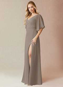 Azazie Cierra Bridesmaid Dresses Taupe A-Line V-Neck Chiffon Dress image3