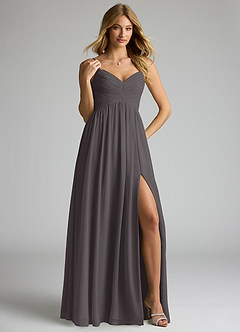 Azazie Alia Bridesmaid Dresses Steel Grey A-Line Pleated Chiffon Dress image4