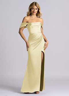 Azazie Auden Brudtärnklänningar Klä av Tubklänning i Stretch Satin Av axeln Citronsorbet Konvertibel image7