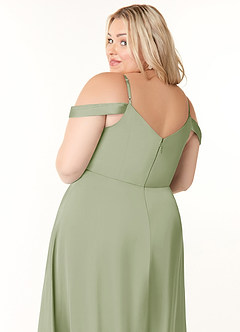 Azazie Ocean Bridesmaid Dresses Dusty Sage A-Line V-Neck Pleated Stretch Satin Dress image11