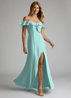 Azazie Sophie Bridesmaid Dresses Aqua A-Line Off the Shoulder Chiffon Convertible Dress image4