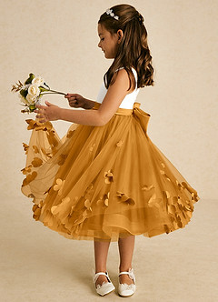 Azazie Sprout Flower Girl Dresses Butterscotch A-Line Bow Tulle Dress image4