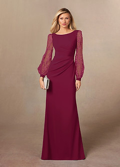 Azazie Susanne Mother of the Bride Dresses Burgundy Mulberry Sheath Lace Dress image1
