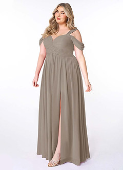Azazie Lianne Bridesmaid Dresses Taupe A-Line Off the Shoulder Chiffon Dress image10