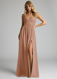 Azazie Alia Robes de demoiselle d'honneur Robe Trapèze en Mousseline de soie Plissée Champagne Rosé image1