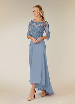 Azazie Monza Mother of the Bride Dresses Dusty Blue A-Line Lace Chiffon Dress image5