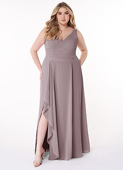 Azazie Kori Brautjungfernkleider A-Linie Plissee Chiffon Kleid Dämmerung image6