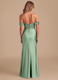 Azazie Saige Brautjungfernkleider Wandelbar A-Linie Schulterfrei Metallischer Satin Kleid Matcha image4