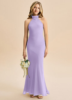 Azazie Velli Junior Lilac Mermaid High Neck Chiffon Dress image1