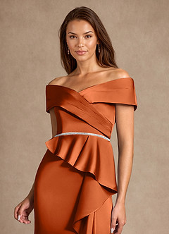 Azazie Dareia Mother of the Bride Dresses Burnt Orange Mermaid Off the Shoulder Stretch Satin Dress image9