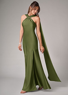 Azazie Kinsley Bridesmaid Dresses Olive Mermaid Side Slit Stretch Satin Dress image4
