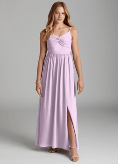 Azazie Zeya Junior A-Linie Chiffon Kleid Frostiges Flieder image3